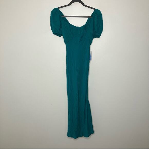 NWT MAJORELLE Solare Midi Dress Swiss Dot Teal Blue Medium - Picture 3 of 7